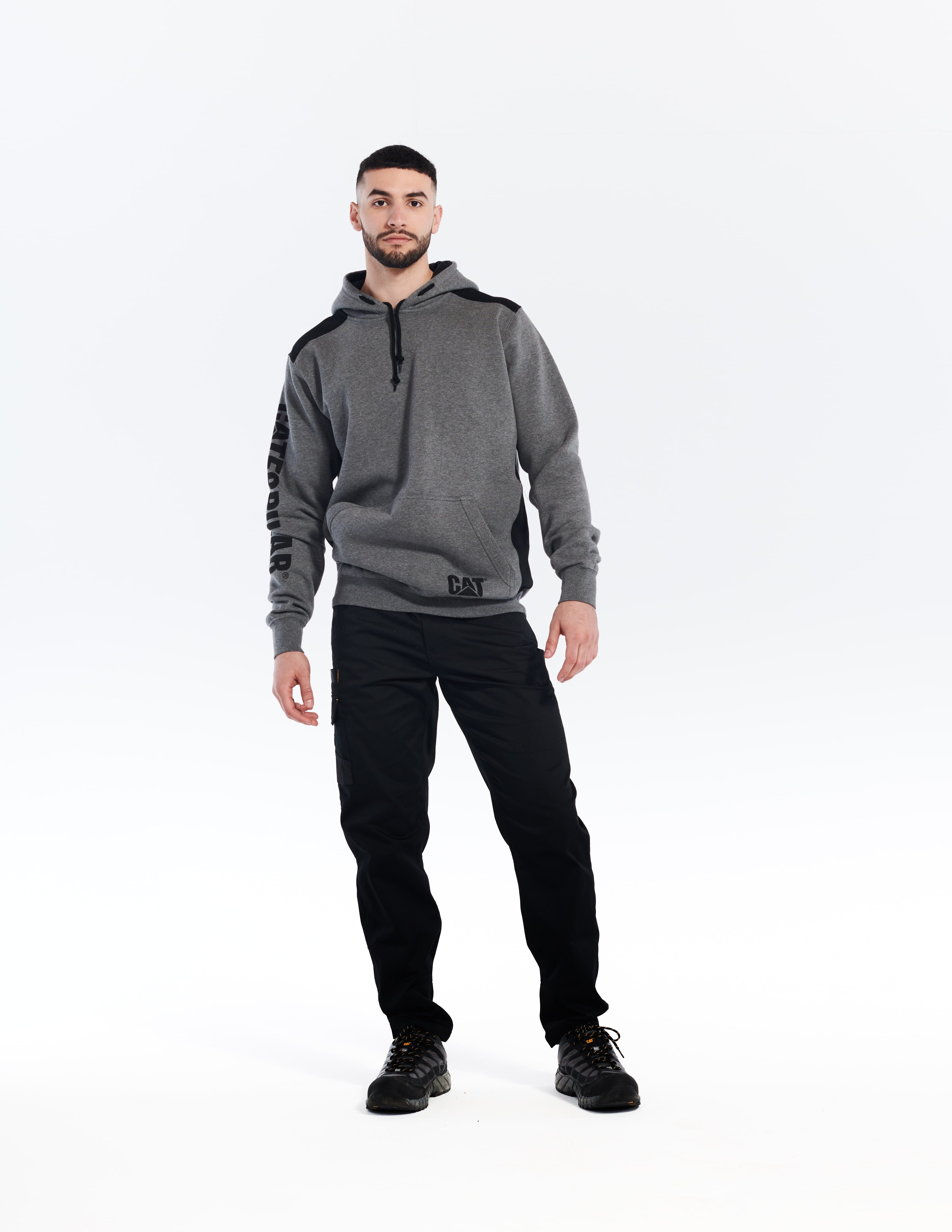 LOGO PANEL HOODED SWEATSHIRT DARK HEATHER GRAY