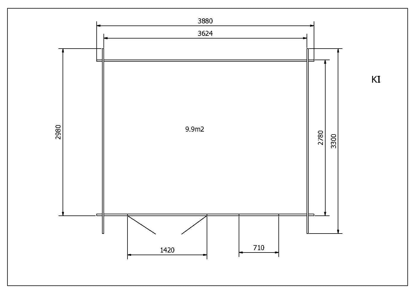 Abri de jardin en bois, surface utile 9,9m², 388x298x235cm, INT021/INEKSA