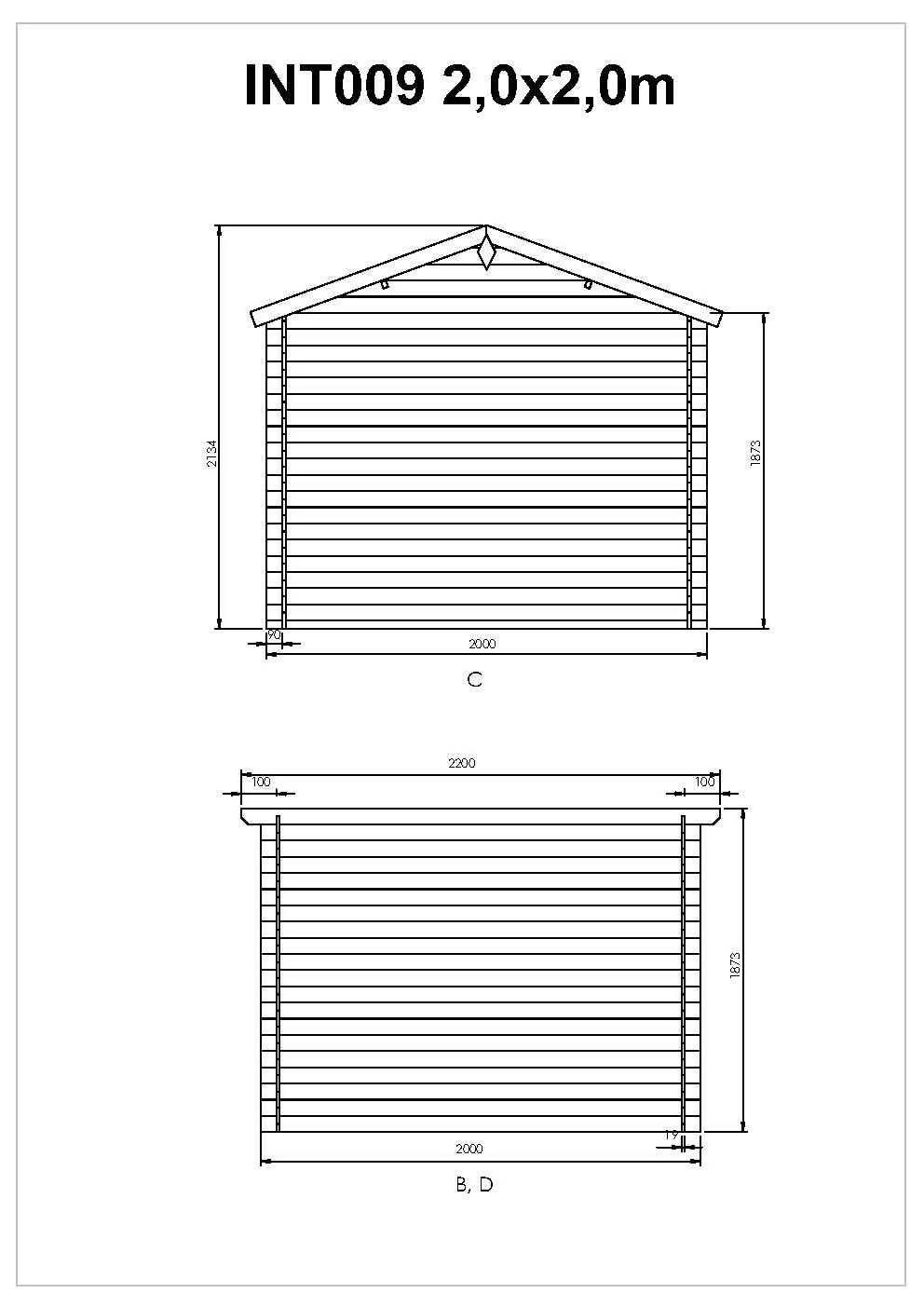 Gartenhaus aus Holz, ep19mm, Nutzfläche 3,18m², 200x200x213cm, INT009/INEKSA