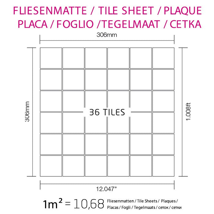 Massive Metallmosaikfliesen Titanspiegel Dunkelgrau Rauch Größe 1,6 mm LEGIERUNG Cinquanta-Ti-SM 0,94 m2