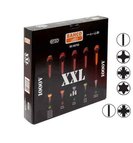 XXL Insulated screwdriver set ERGO™ 14 pcs - SL2,5/3,0/3,5/4,0/5,5; PH1/2; PZ1/2; T10/15/20; Combi SL5/PZ1, SL6/PZ2 - 1000V VDE