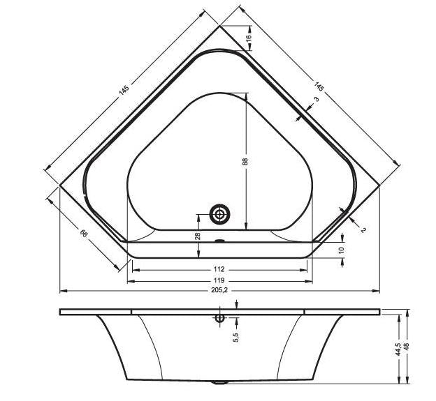 Baignoire d'angle acrylique RIHO AUSTIN 145x145cm