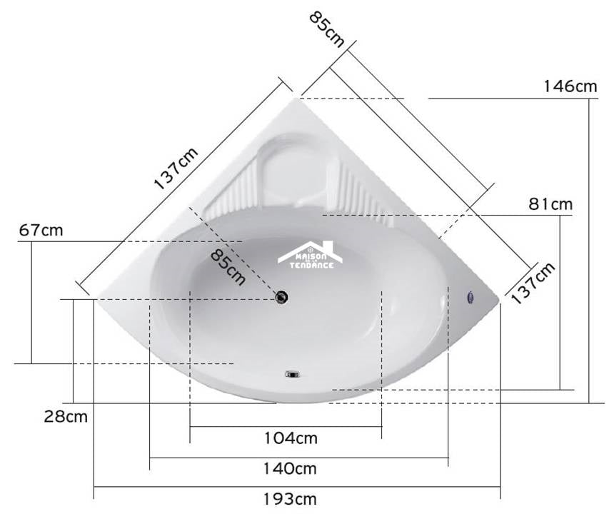 Baignoire d'angle en acrylique lucite POSEIDON 137x137x45 cm avec tablier WENGE clicktofournisseur.com