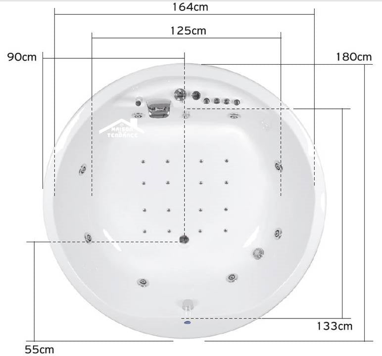 Baignoire en acrylique lucite ronde balnéo à 6 jets MIAMI 180x180x49 cm clicktofournisseur.com