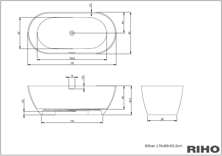 Baignoire îlot en Solid Surface BILBAO 170x80 cm clicktofournisseur.com