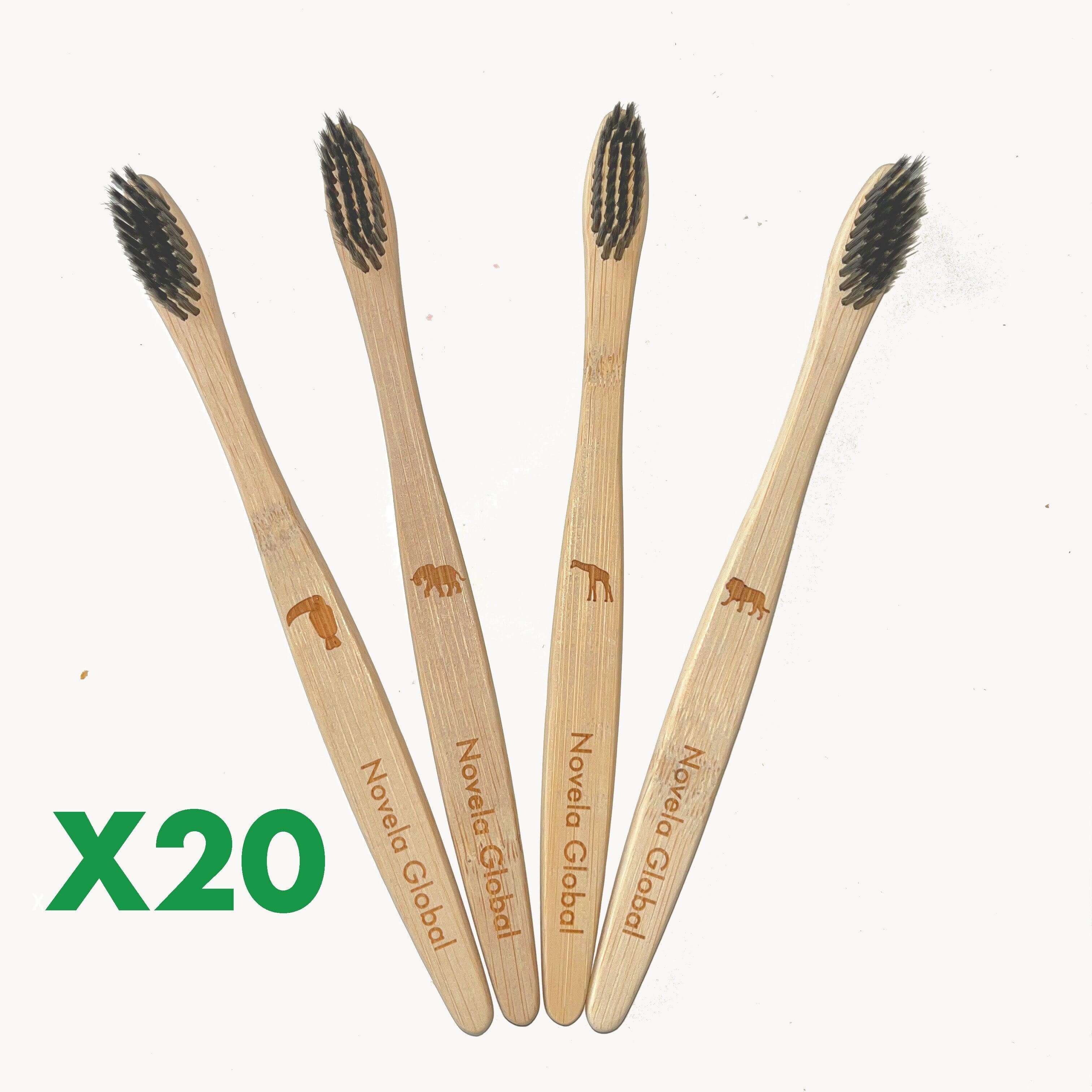 Brosses à dents Jungle en bambou naturel poils souples - Novela