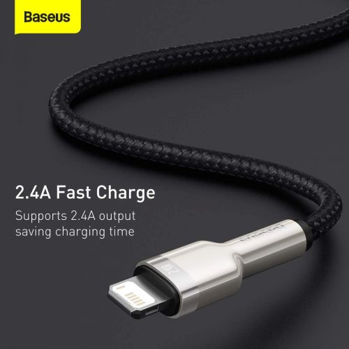 USB cable for Lightning Baseus Cafule, 2.4A, 0,25m (black)