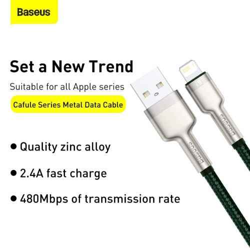 USB cable for Lightning Baseus Cafule, 2.4A, 2m (green)