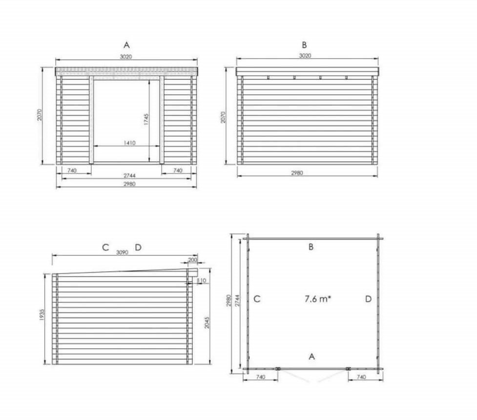 Abri de jardin en bois traité, ep 28mm, surface utile 7,5m², 298x298X207cm, INT024/INEKSA