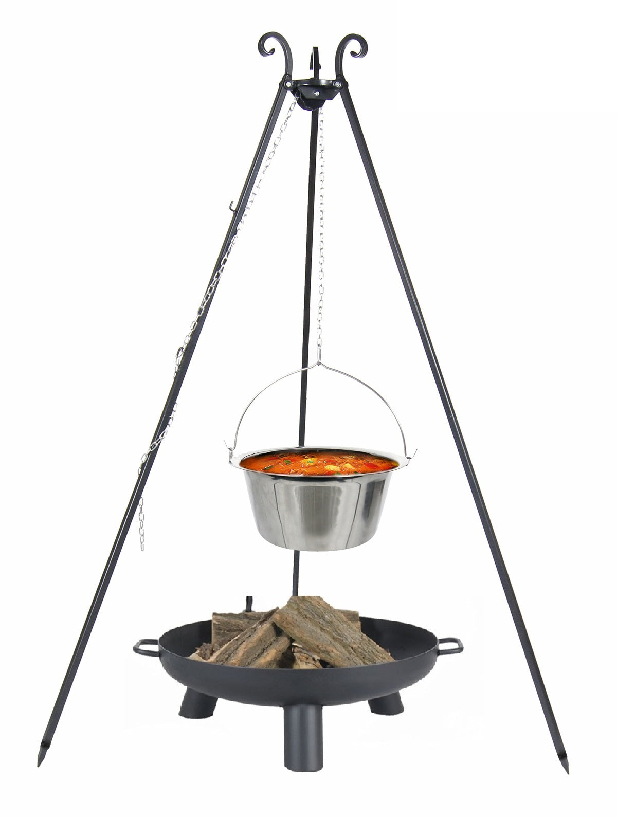 Chaudron pot inoxydable avec couvercle + brasero BALI, 10L Chaudron/ 70cm brasero clicktofournisseur.com