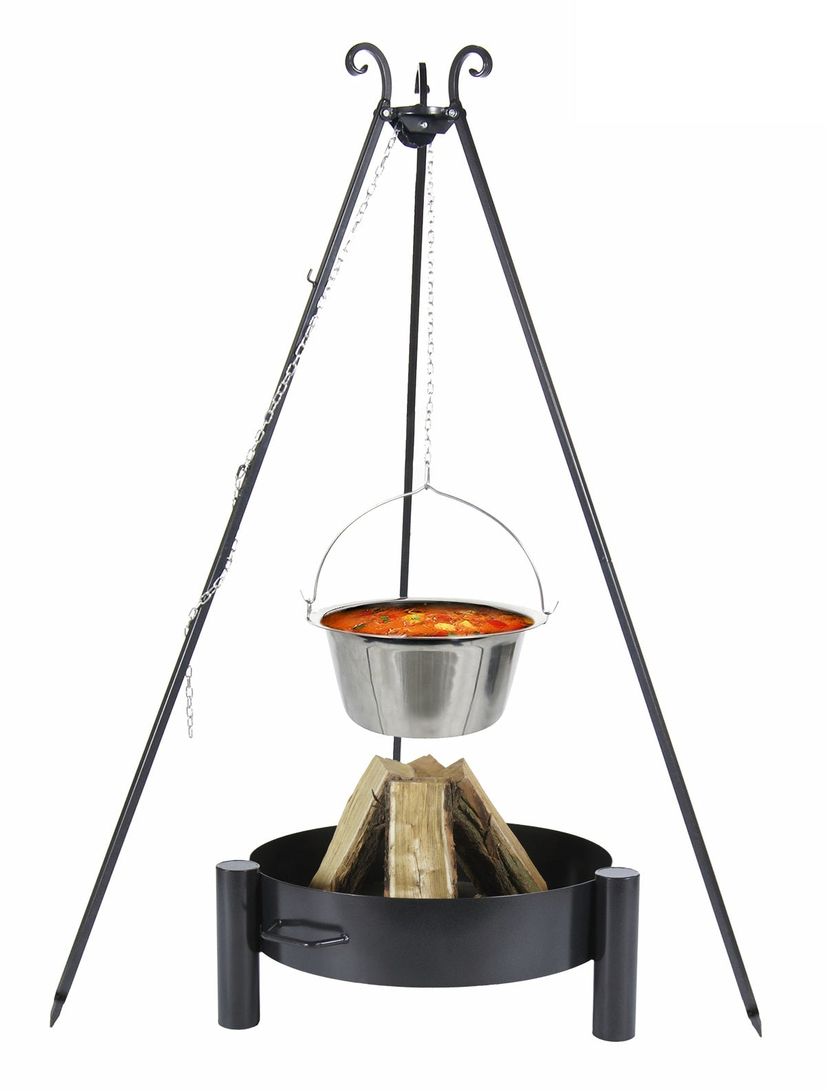 Chaudron pot inoxydable avec couvercle + brasero HAITI, 10L Chaudron/ 70cm brasero