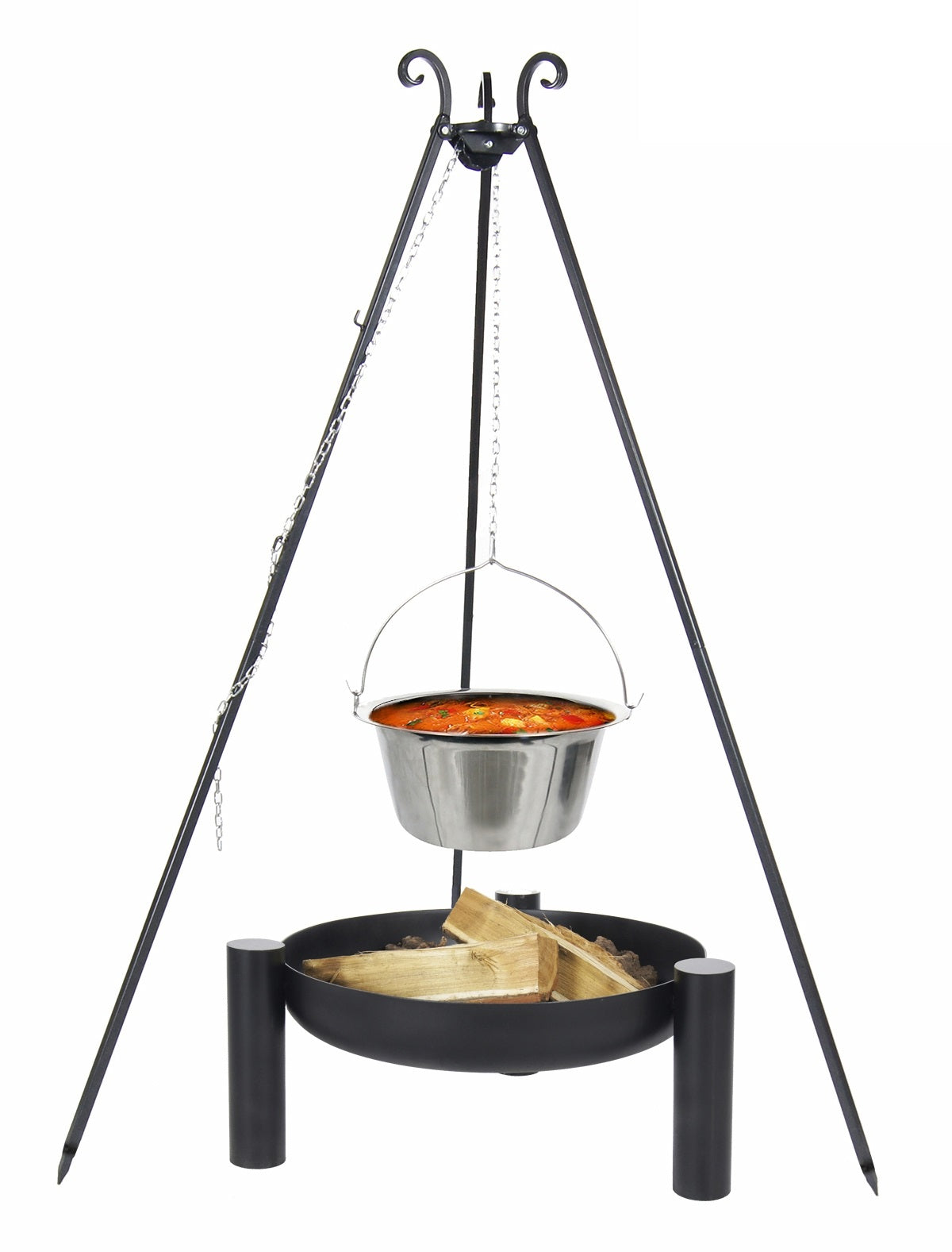 Chaudron pot inoxydable avec couvercle + brasero PALMA, 10L Chaudron/ 60cm brasero clicktofournisseur.com