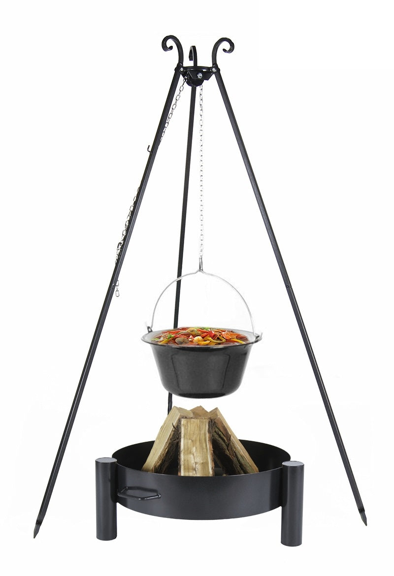 Chaudron pot émaillé avec couvercle + brasero HAITI, 10L chaudron/ 70cm brasero