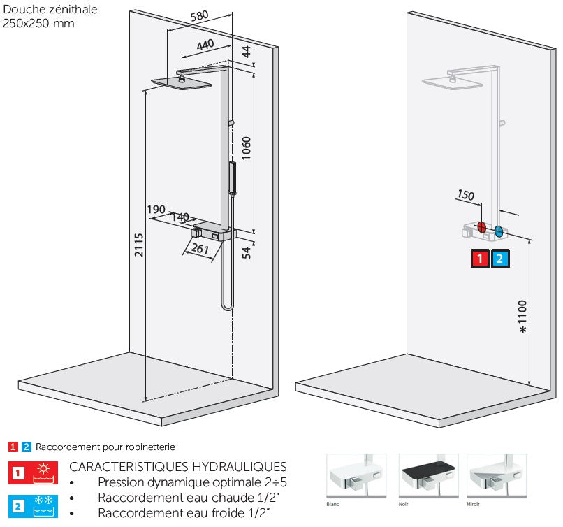 Colonne de douche thermostatique NOVELLINI FLOW 116 cm en chrome - tablette miroir clicktofournisseur.com