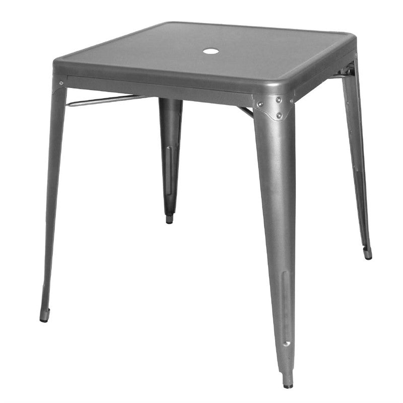 TABLE CARRÉE EN ACIER GRIS MÉTALLISÉ BISTRO 668MM