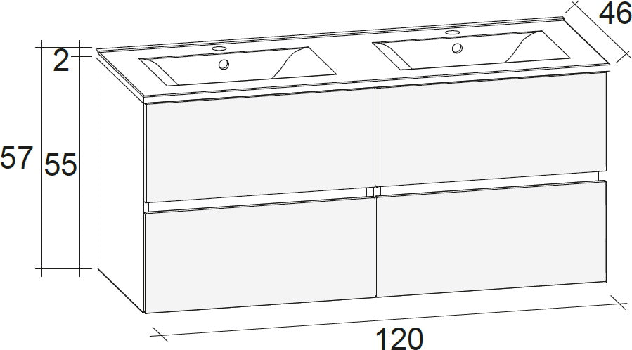 Ensemble meuble & lavabo RIHO CAMBIO COMODO SET 23 en bois laqué brillant 120x46x H 57 cm