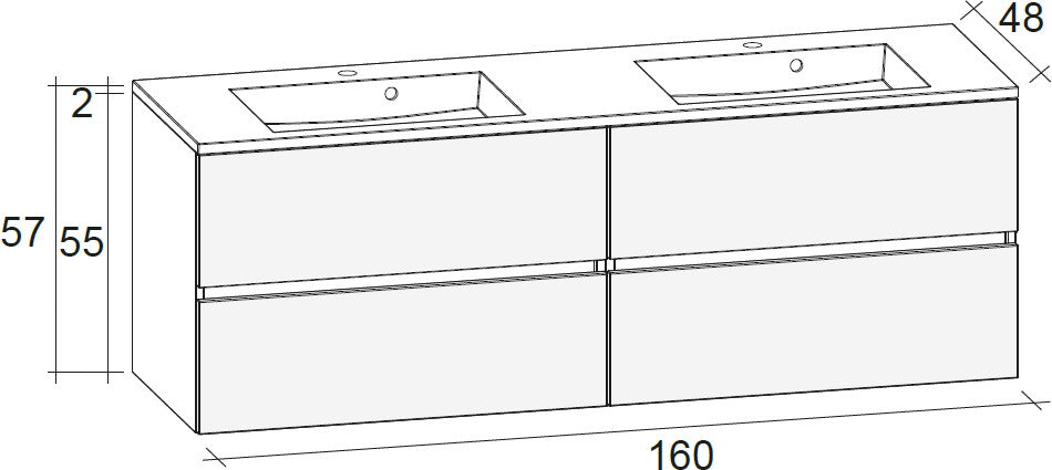 Ensemble meuble & lavabo RIHO CAMBIO SENTITO SET 32 en bois stratifié 160x48x H 57 cm