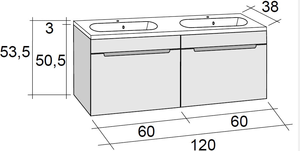 Ensemble meuble & lavabo RIHO ENNA SET 45 en bois laqué satiné mat 120x38 H 53,5 cm