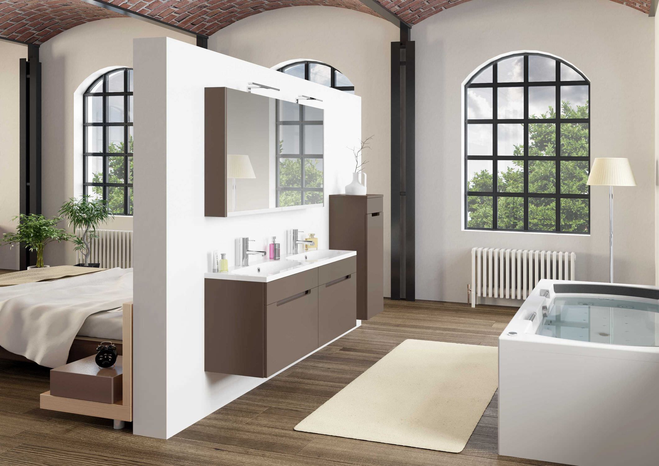 Ensemble meuble & lavabo RIHO ENNA SET 45 en bois laqué satiné mat 120x38 H 53,5 cm