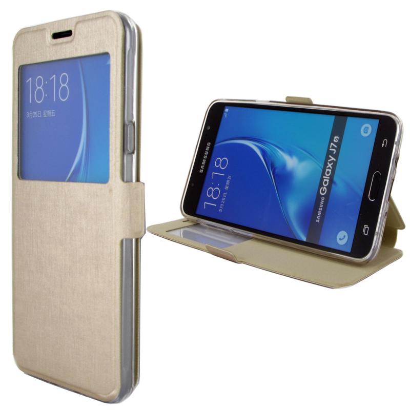 Etui Rabattable Beige Champagne Avec Ouverture Ecran pour Samsung Galaxy J7 2016 clicktofournisseur.com