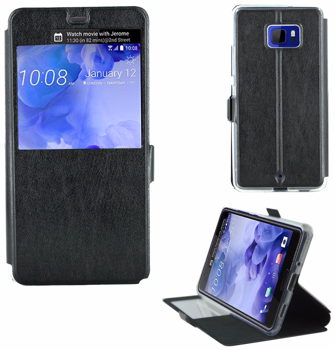 Etui Rabattable Simili Cuir Noir avec Ouverture Ecran pour HTC U Ultra clicktofournisseur.com