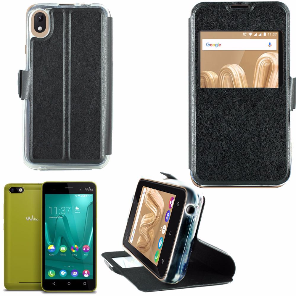 Etui Rabattable Simili Cuir Noir avec Ouverture Ecran pour Wiko Sunny Max clicktofournisseur.com