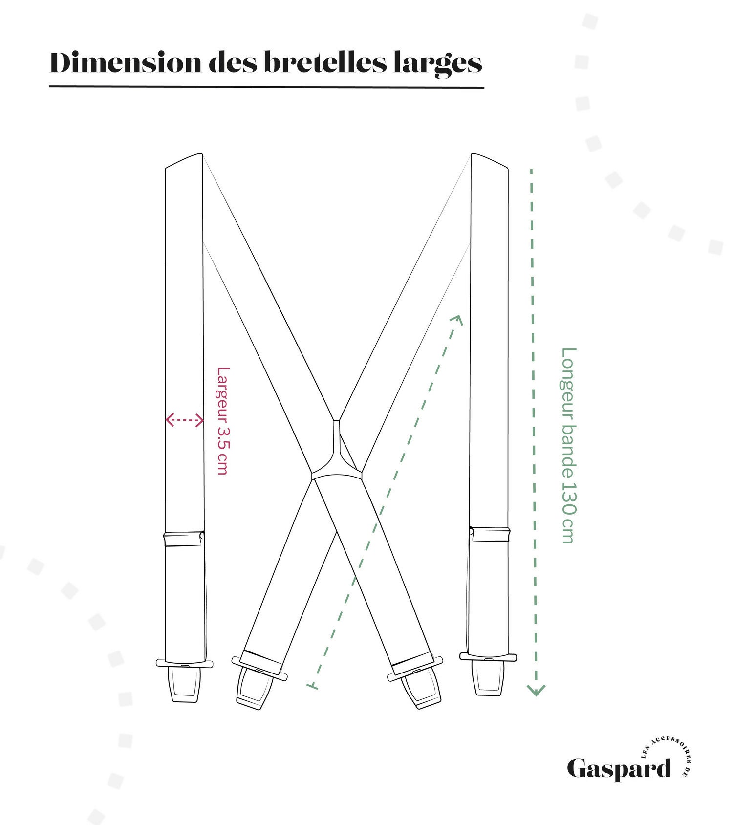 Breite, parallele Hosenträger für Herren von GASPARD, Himmelrot – widerstandsfähige elastische und extra starke Clips – X-Modell – hergestellt in Frankreich – verstellbare Größe max. 130 cm – lebenslange Garantie