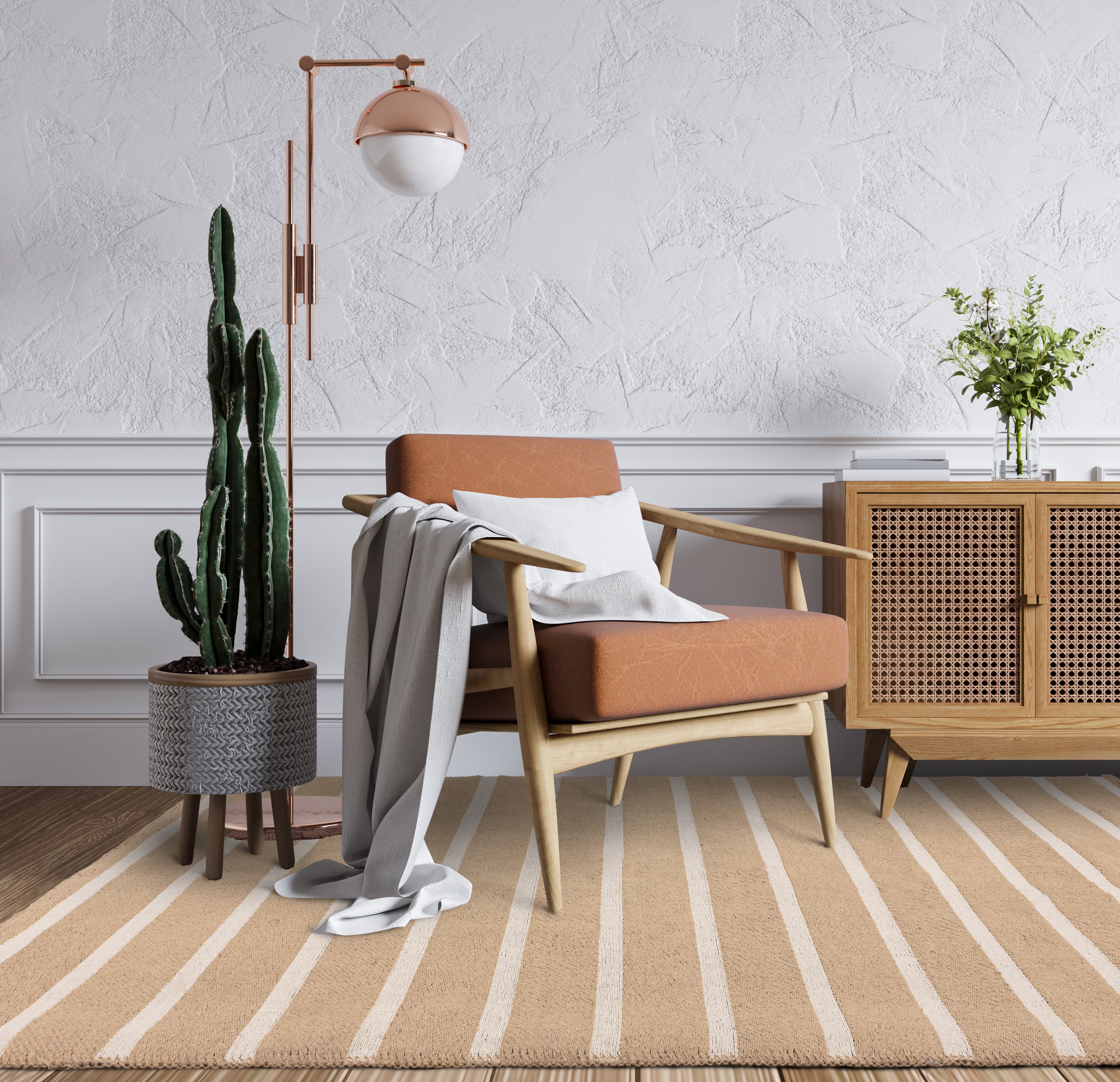 Tapis moderne en jute et coton STRIPPY