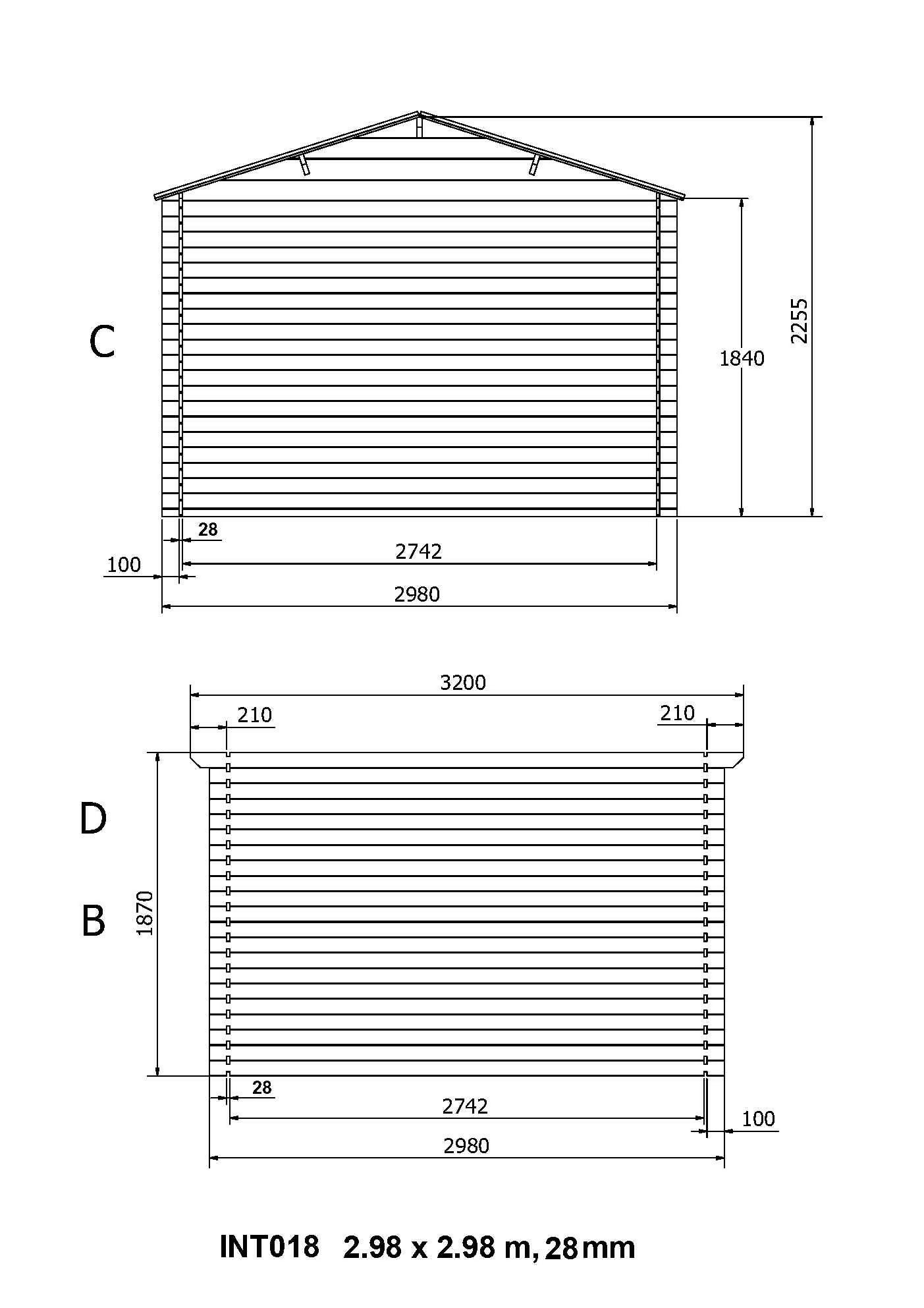 Wooden garden shed, 28mm thick, useful surface area 7.5m², 298x298x235cm, INT018/INEKSA