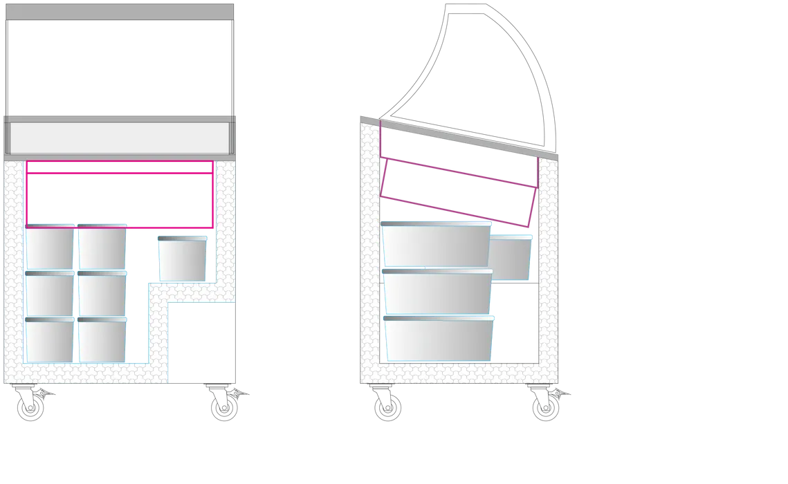 Ice cream display cabinet with sliding glass doors 72cm