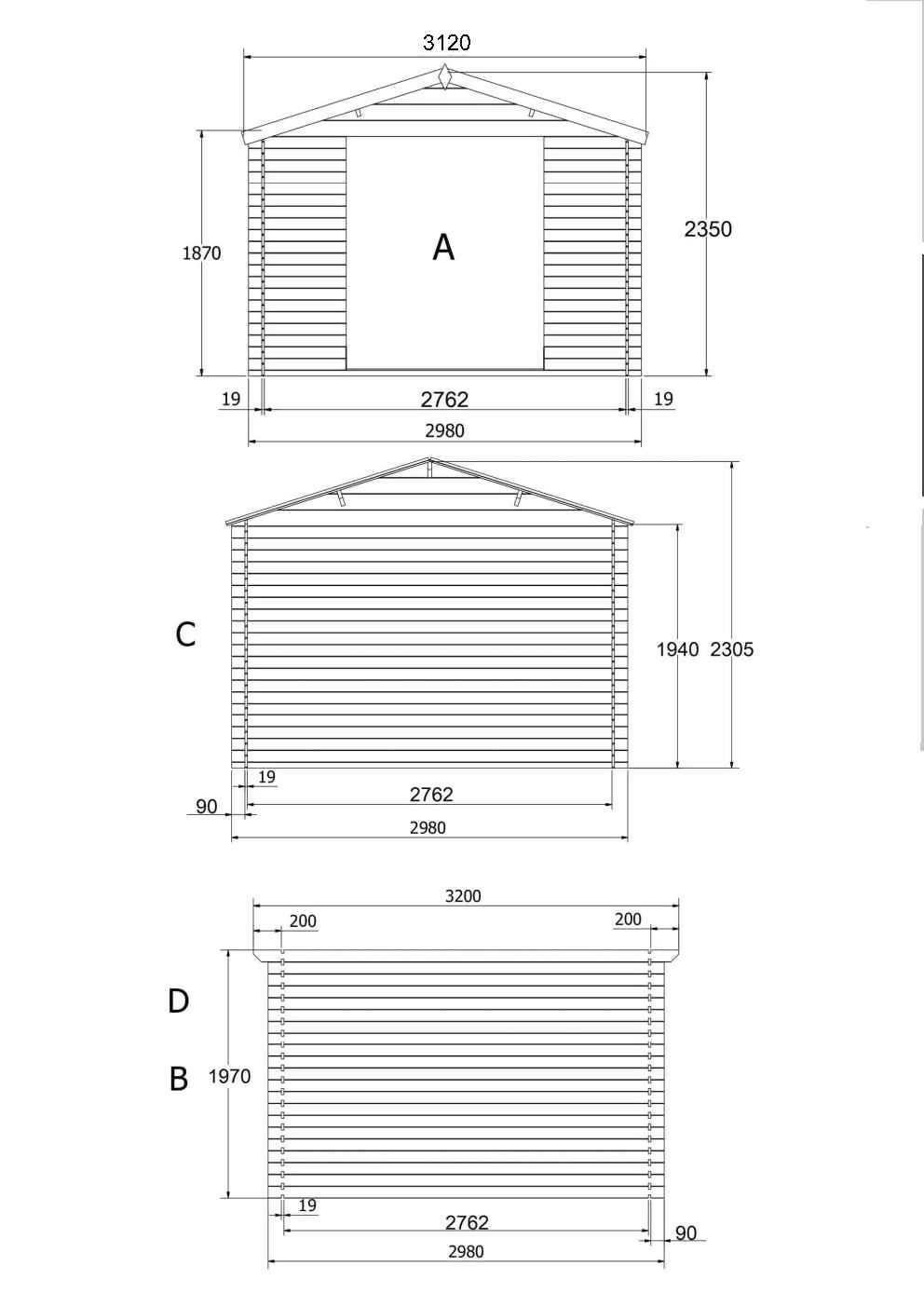 Gartenhaus aus Holz, autoklavbehandelt, Nutzfläche 7,62 m², 298 x 298 x 235 cm, INT044/INEKSA