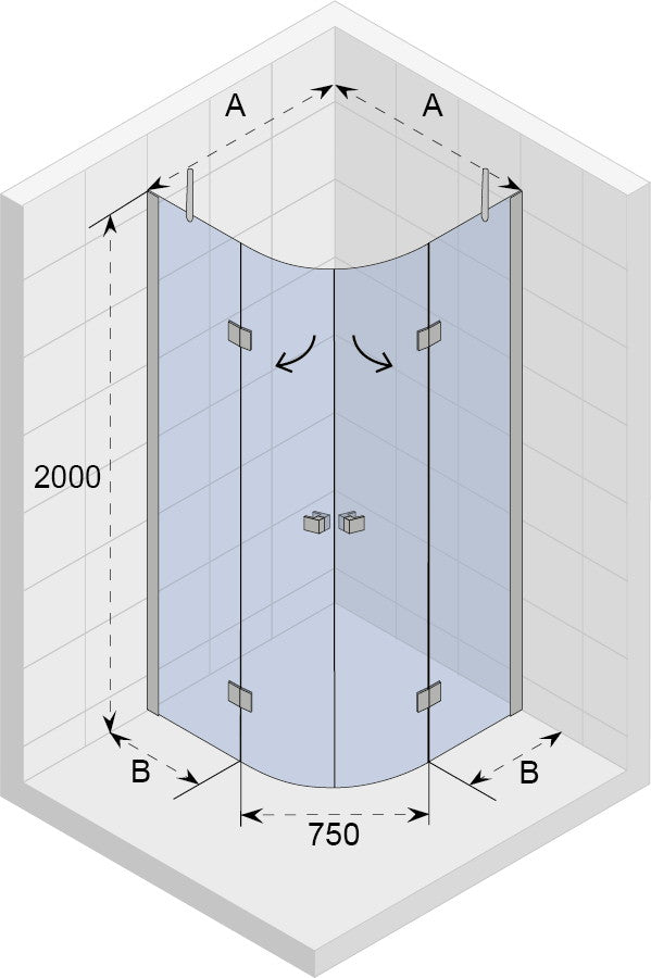 Parois de douche ¼ de rond RIHO POLAR P309 120x120x200 cm en verre clair clicktofournisseur.com