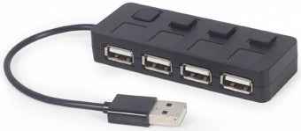 USB Centrmezgls Gembird USB 2.0 4-port Hub with Switches Black