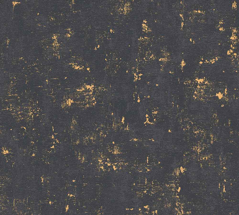 Papier peint aspect pierre carrelage Profhome 230782-GU papier peint intissé légèrement texturé avec une texture tangible mat noir or 5,33 m2