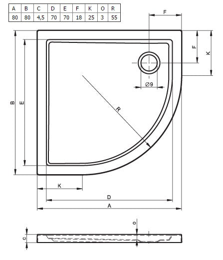 Receveur de douche acrylique quadrant RIHO ZURICH 278 80x80x4,5cm