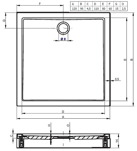 Receveur de douche acrylique rectangulaire RIHO DAVOS 255 120x90x4,5 cm