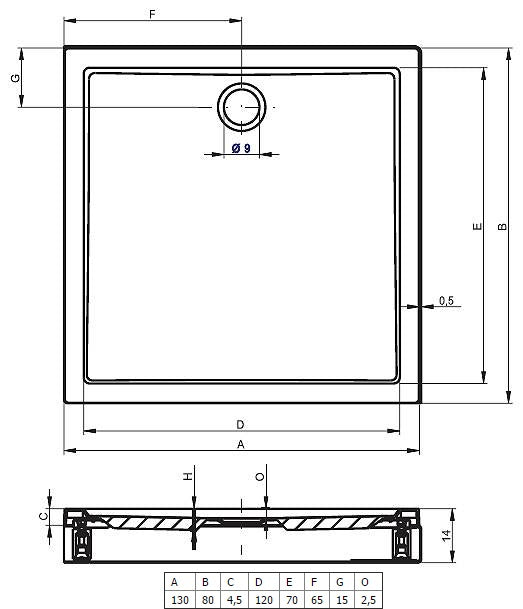 Receveur de douche acrylique rectangulaire avec tablier RIHO DAVOS 245 150x80x4,5 cm