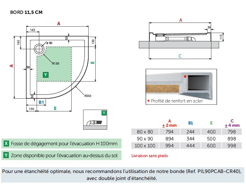 Receveur de douche ¼ de cercle NOVELLINI NEW VICTORY 100x100 cm clicktofournisseur.com