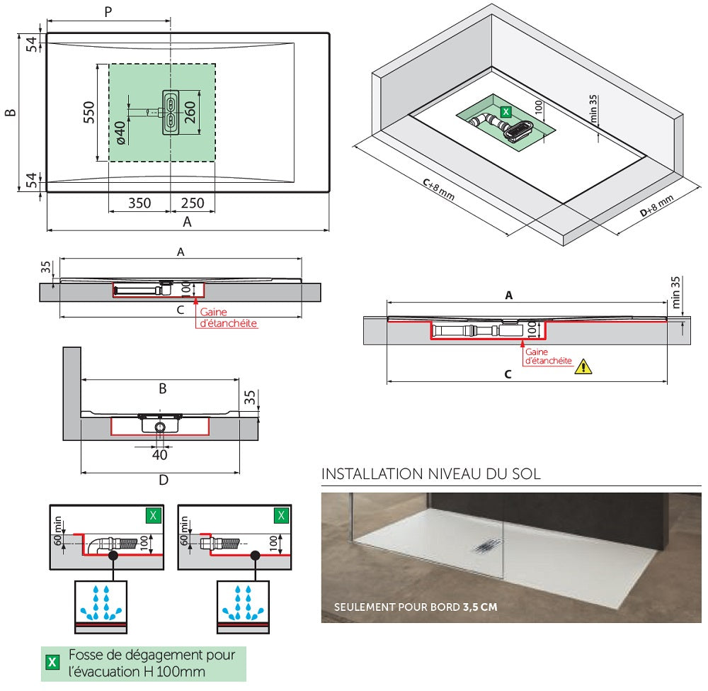 Receveur de douche ultra-plat redécoupable NOVELLINI CUSTOM 120x90 cm clicktofournisseur.com