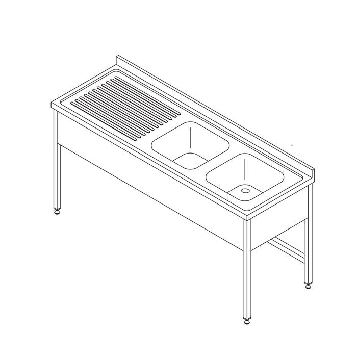 Sink - 150 x 70 cm - with 2 sinks and splashback