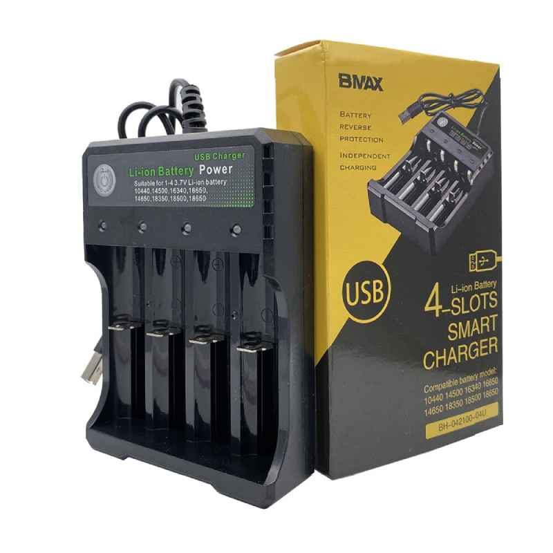 USB Baterijų Įkroviklis BMAX 3.7V, 4 Lizdų 18650