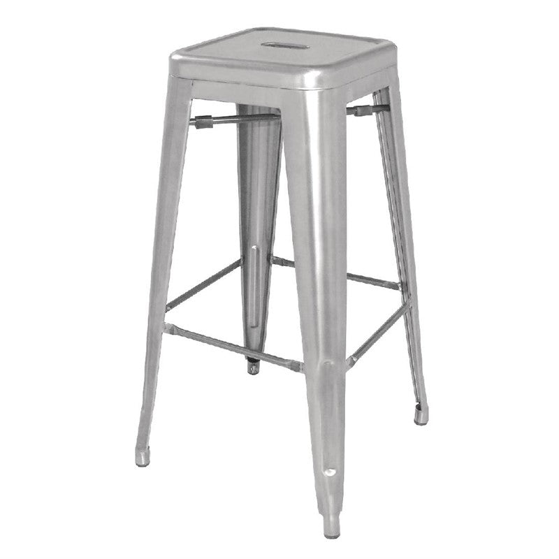 LOT DE 4 TABOURETS HAUTS EN ACIER GALVANISÉ BISTRO GRIS MÉTALISÉ