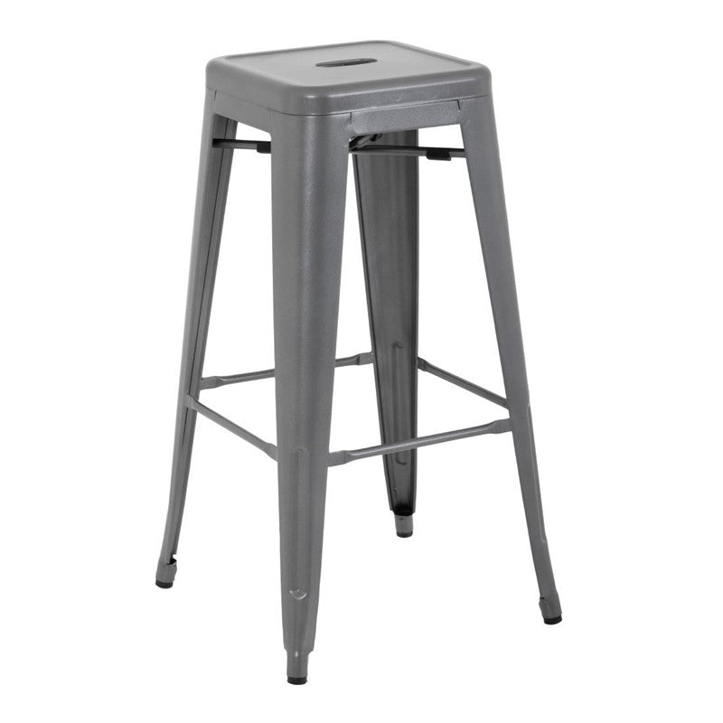 LOT DE 4 TABOURETS HAUTS EN ACIER GALVANISÉ BISTRO GRIS ARGENTÉ