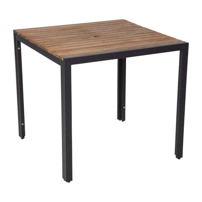 TABLE CARRÉE EN ACIER ET ACACIA 80 CM