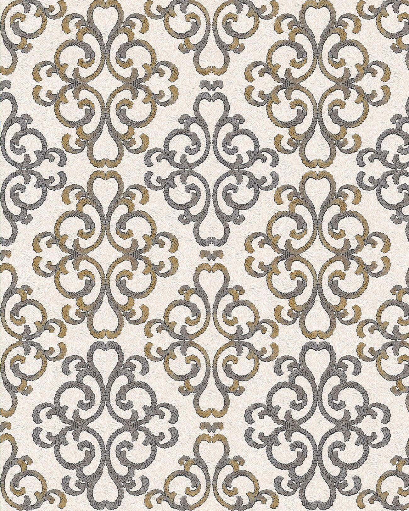 Papier peint baroque EDEM 85037BR33 papier peint texturé au style baroque brillant crème ivoire-clair gris platine jaune or 5,33 m2