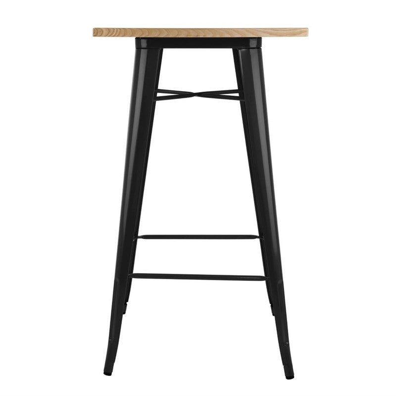 BLACK BAR TABLE WITH WOODEN BISTRO TOP