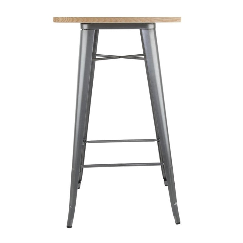 GREY BAR TABLE WITH WOODEN BISTRO TOP