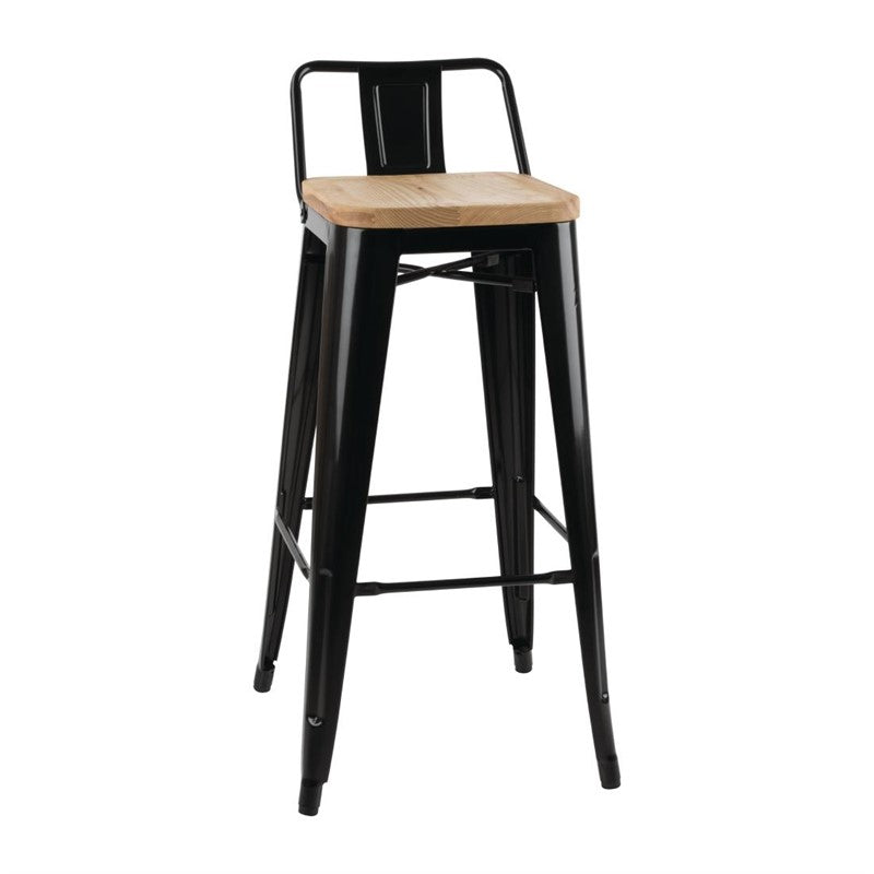 LOT DE 4 TABOURETS BISTRO HAUTS AVEC DOSSIER ET ASSISE EN BOIS NOIRS