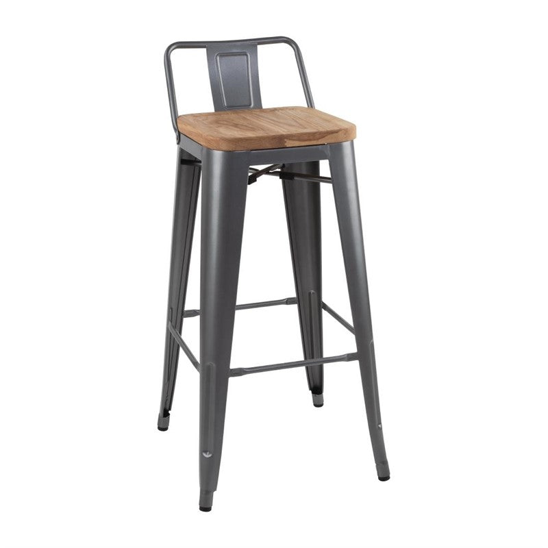 LOT DE 4 TABOURETS BISTRO HAUTS AVEC DOSSIER ET ASSISE EN BOIS GRIS MÉTALLISÉ