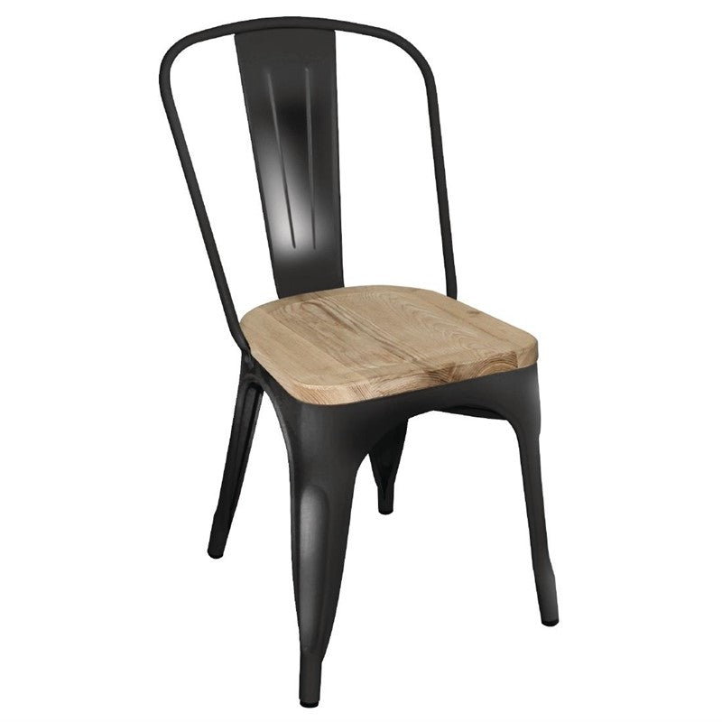 LOT DE 4 CHAISES BISTRO EN ACIER AVEC ASSISE EN BOIS